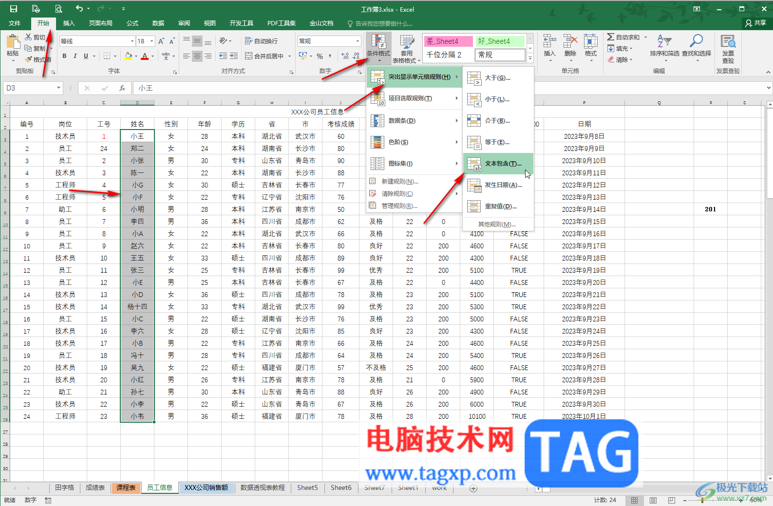 Excel表格突出显示包含某个字的单元格的方法教程