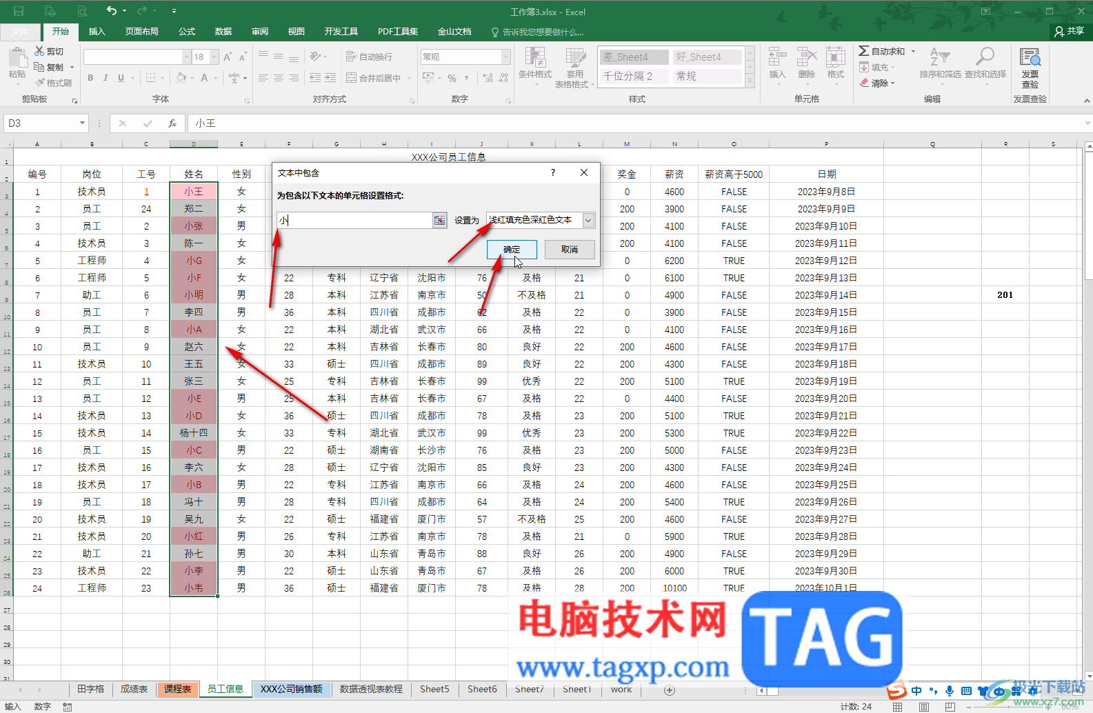 Excel表格突出显示包含某个字的单元格的方法教程