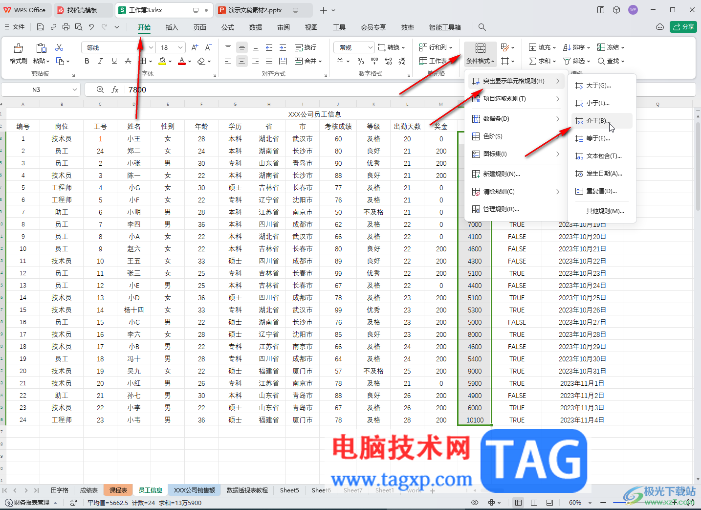 WPS表格电脑版让某个范围的内容特定显示的方法教程