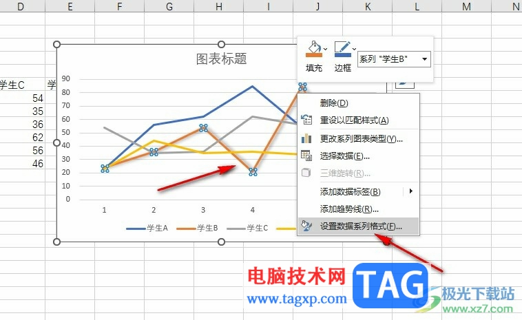 Excel表格给折线图添加阴影的方法