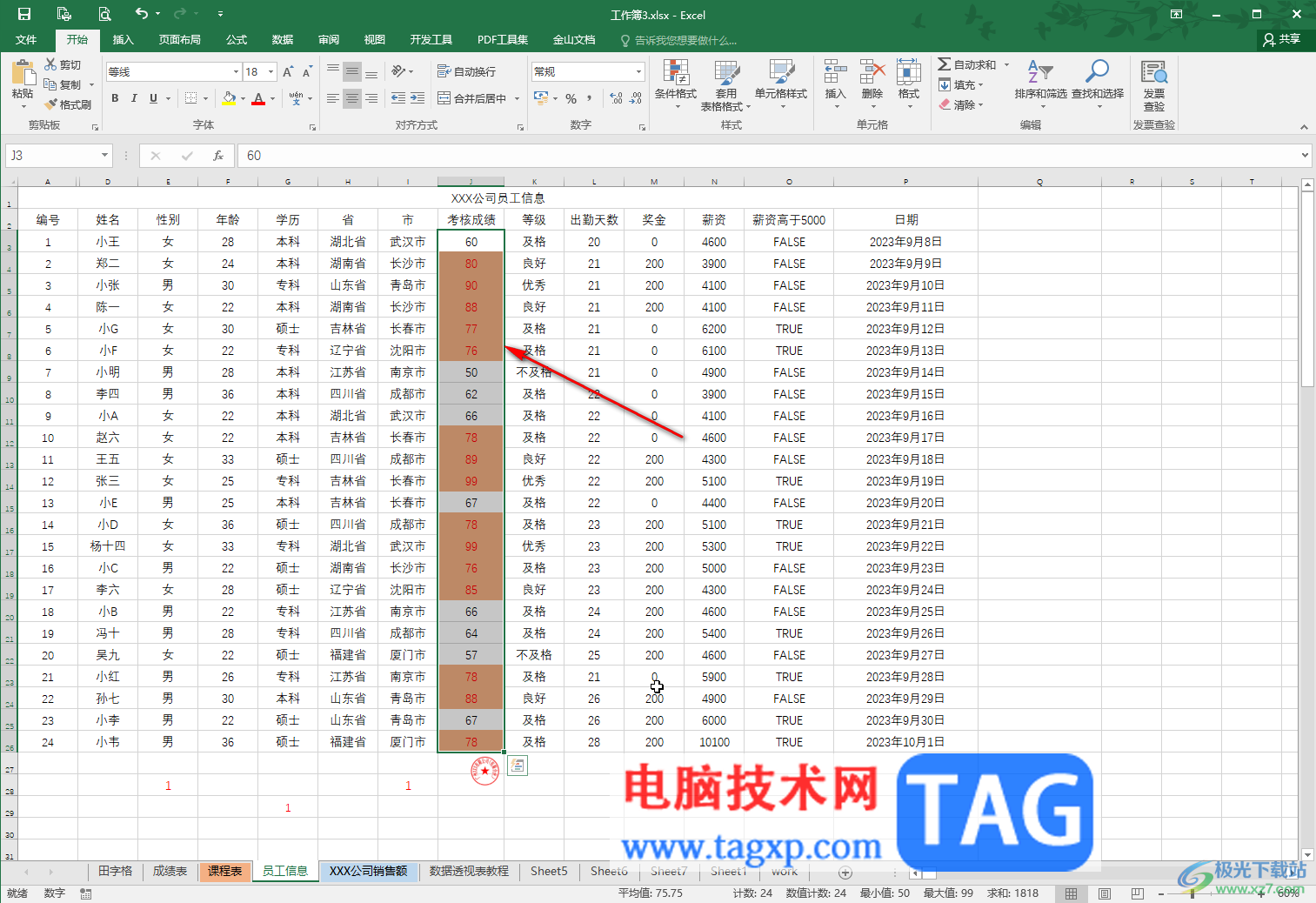 Excel设置高于平均值的突出显示的方法教程