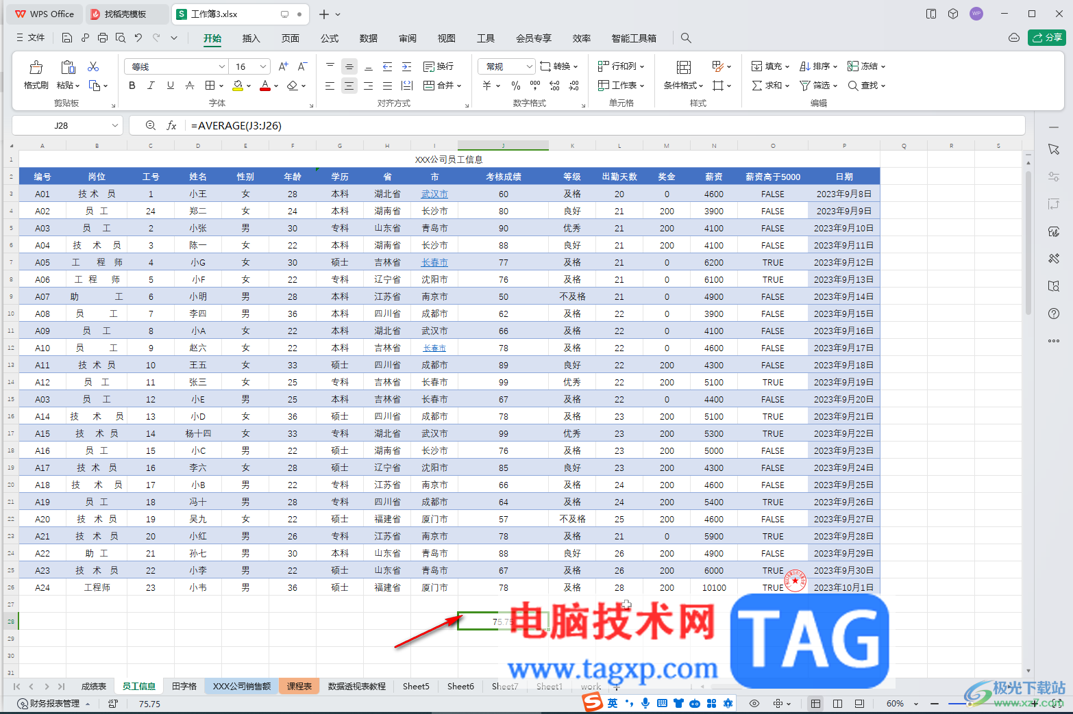 WPS表格电脑版计算平均分的方法教程