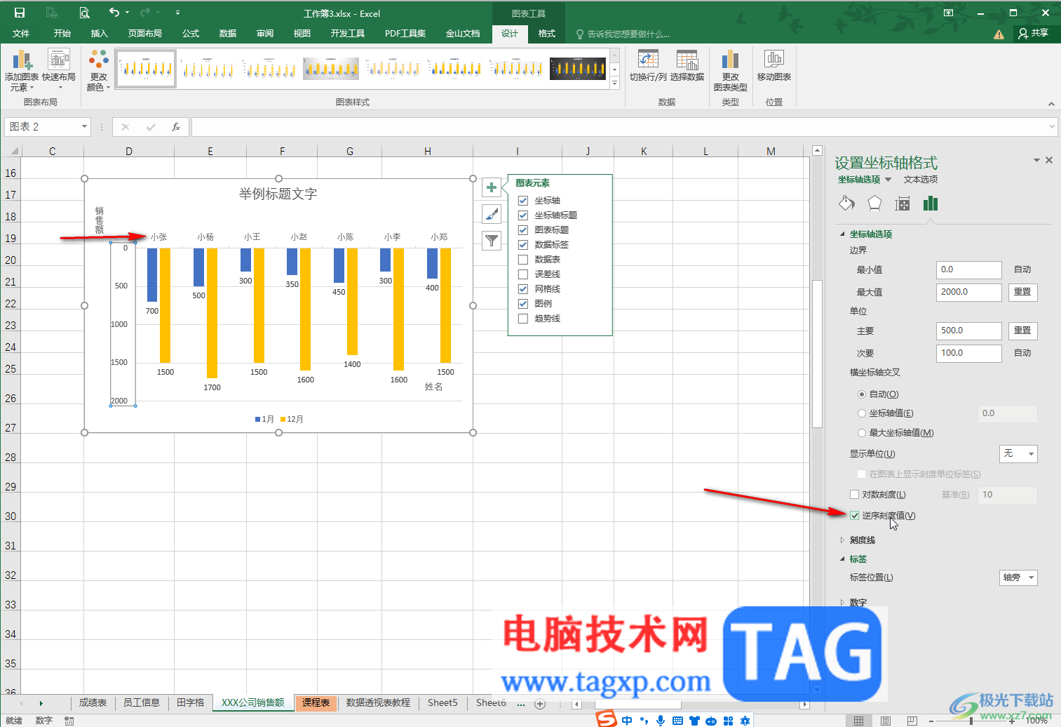 Excel表格调整坐标轴位置的方法教程