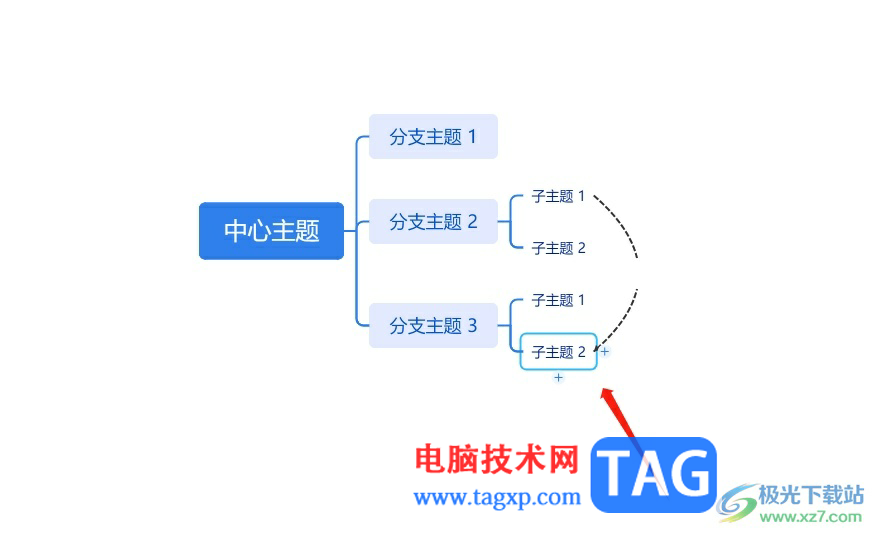 TreeMind树图将两个子主题连在一起的教程